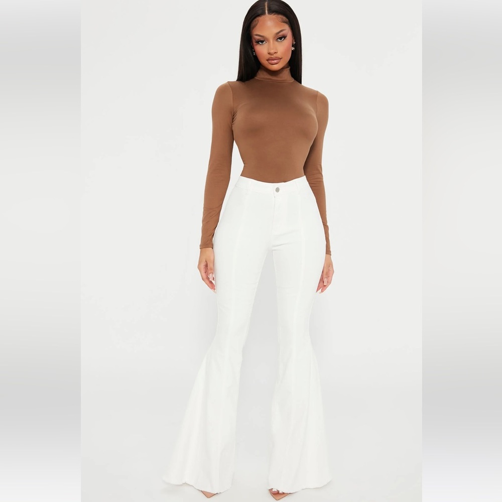 White Flare Jeans with Brown Star Accents - Picture 3 of 7